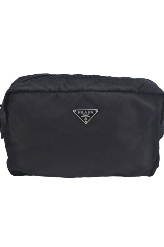 PRADA Nylon Leather Pouch Purse Black 3978K - Velora Luxury Fashion