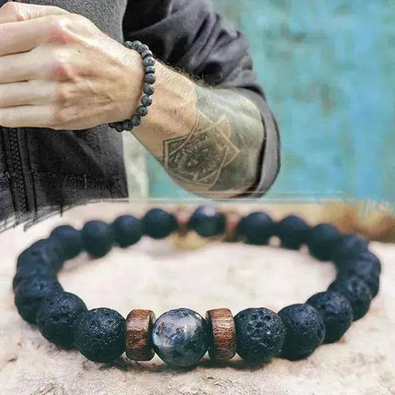 Personality Men's Black Volcanic Stone Bracelet - Velora
