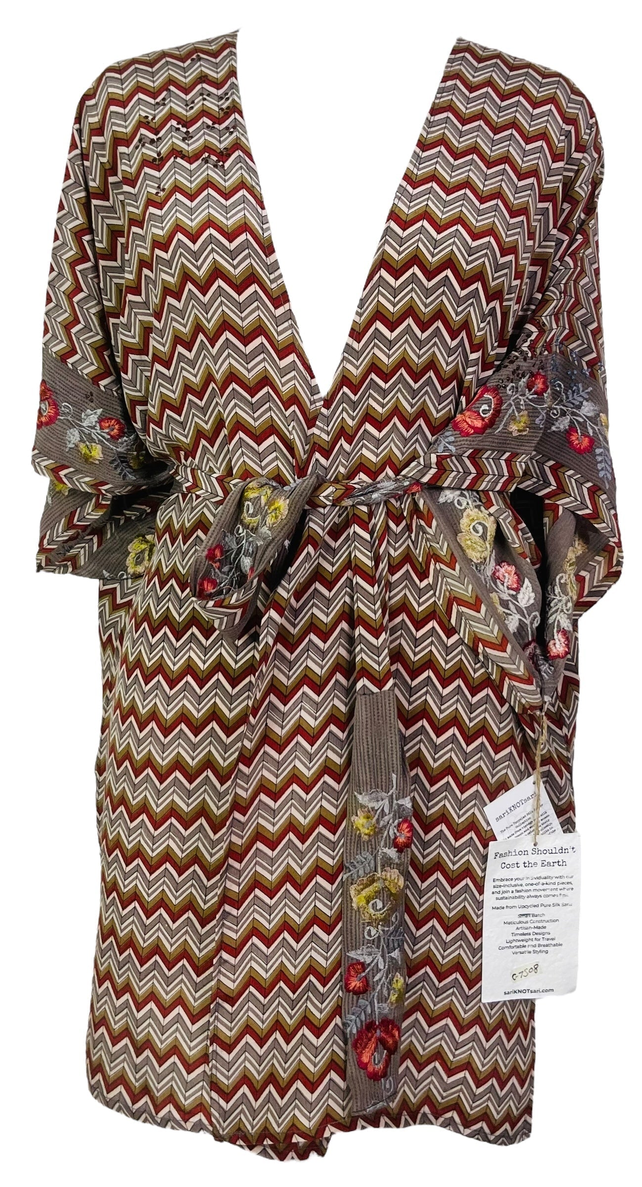 PRC7508 Avatar Pure Silk Kimono-Sleeved Jacket with Belt - Velora