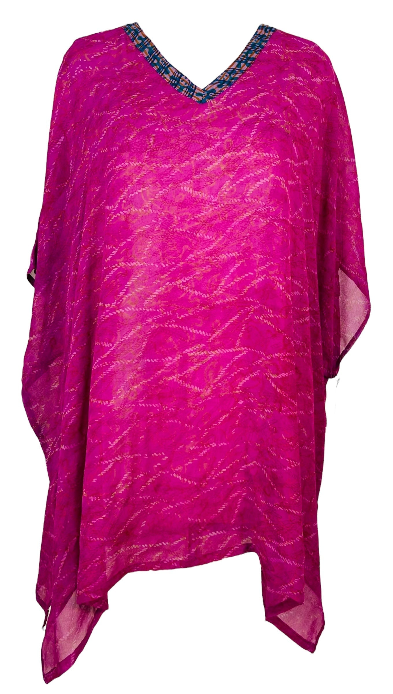 PRG7475 Sheer Avatar Pure Silk Short Kaftan Tunic with Slits - Velora