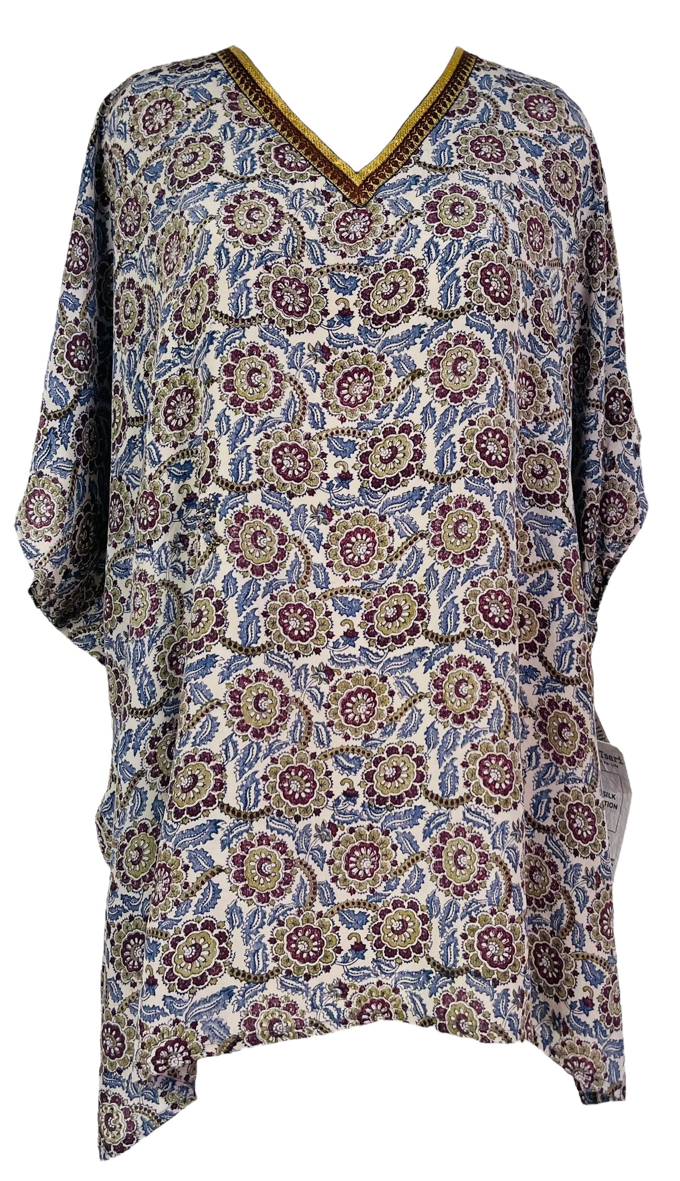 PRC7308 Avatar Pure Silk Short Kaftan Tunic with Slits - Velora