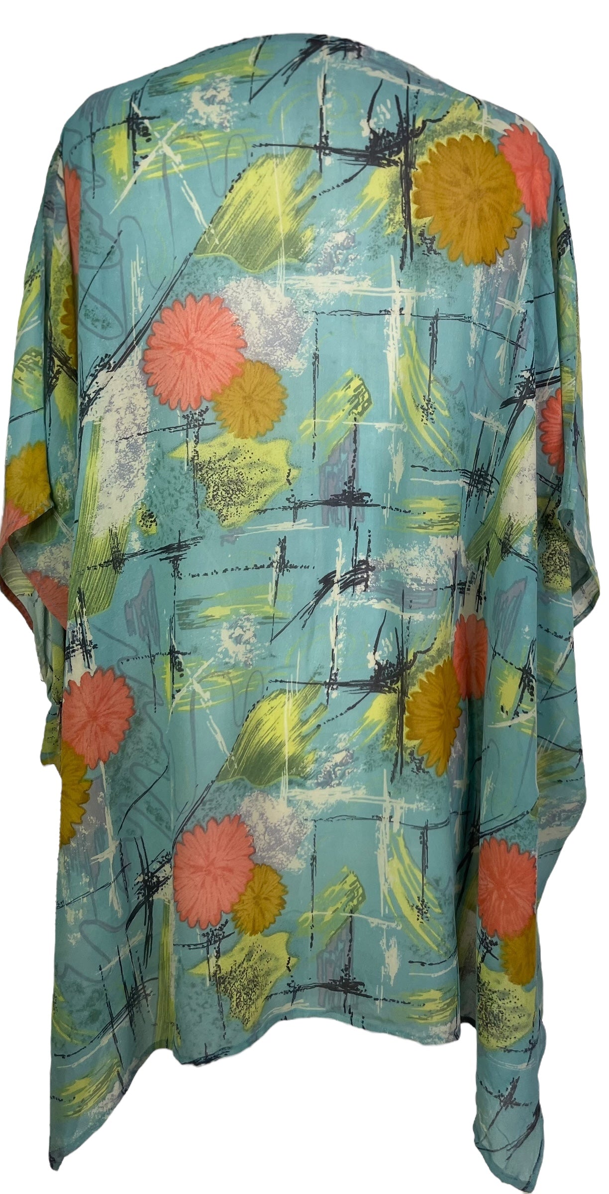 PRG7709 Sheer Avatar Pure Silk Short Kaftan Tunic with Slits - Velora