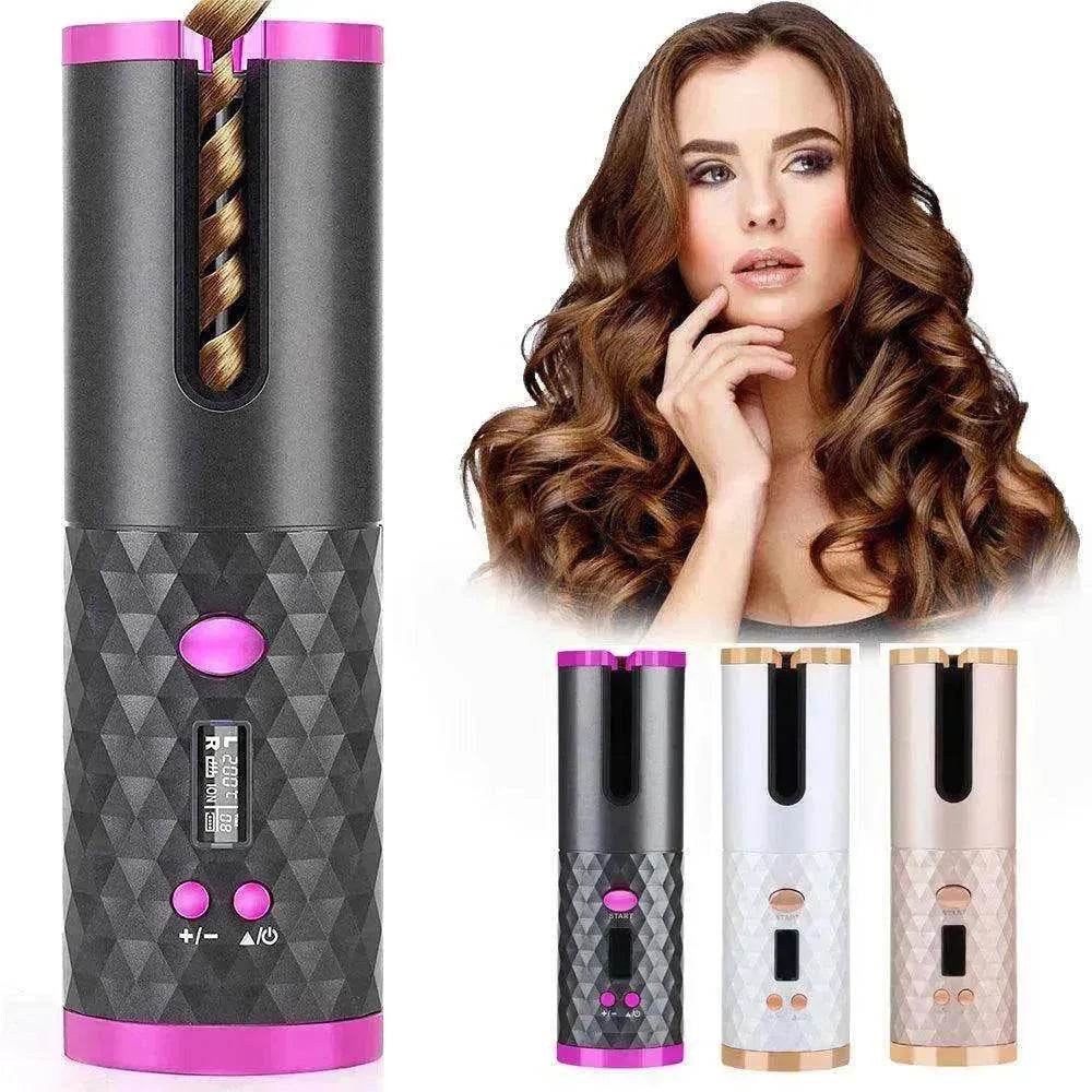 Portable LCD Hair Curler: Rechargeable, Ceramic, Auto Rotating - Velora