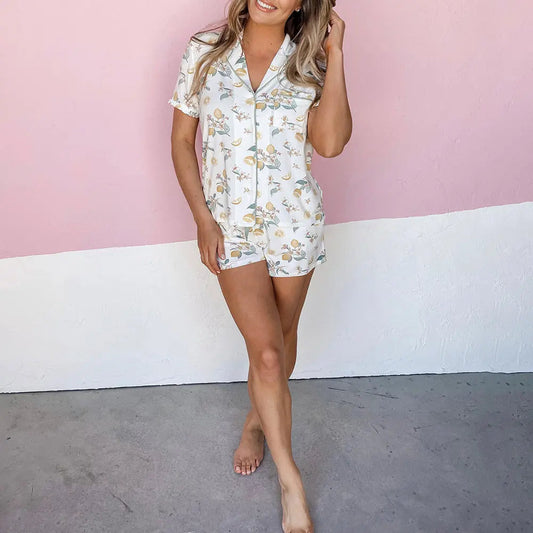 Printed Cardigan Short Sleeve Single-breasted Casual Suit Home Pajamas For Women EX-STOCK Canada