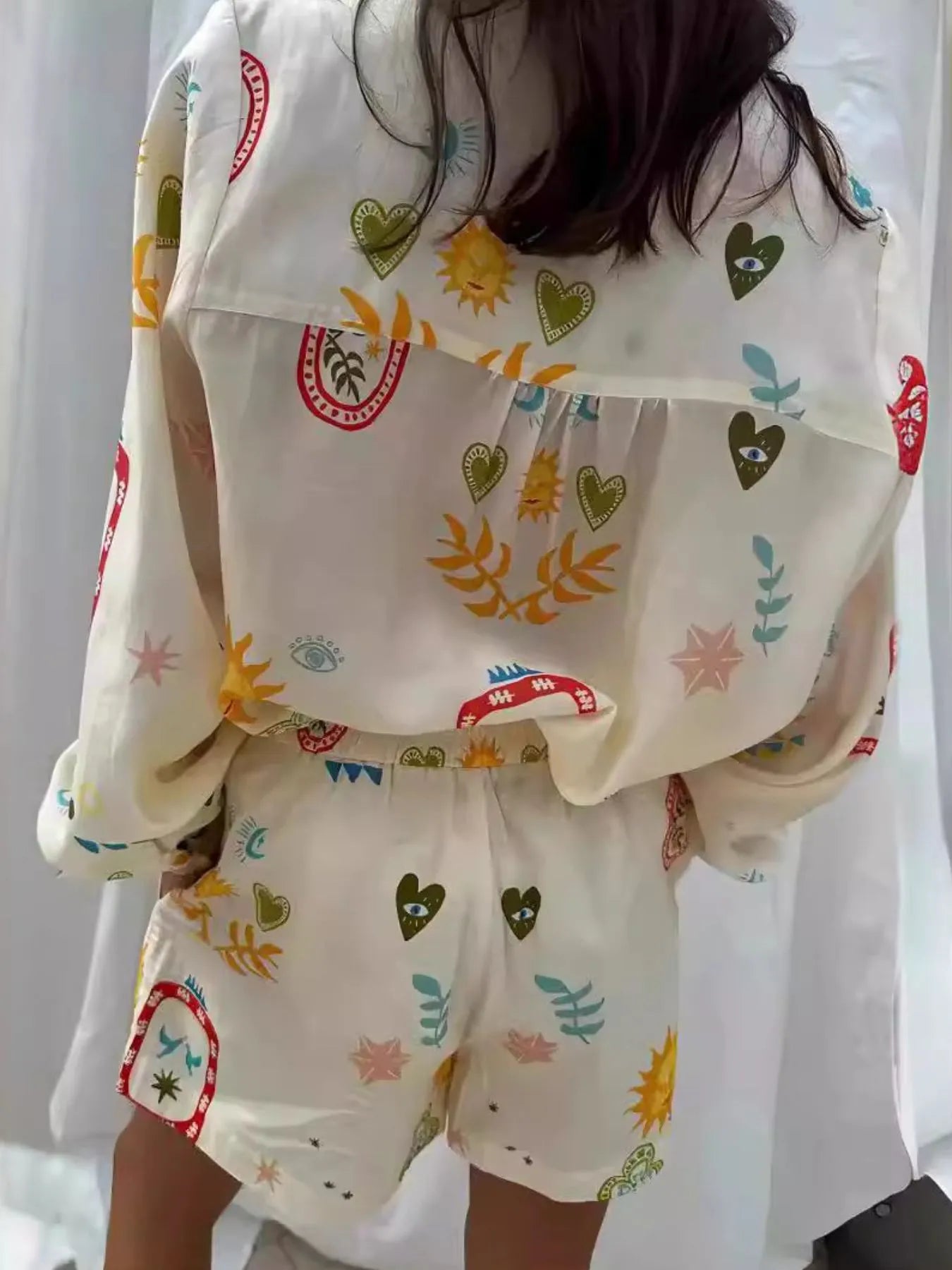 Printed Long Sleeve Shirt and Shorts Set - Velora Luxury Fashion