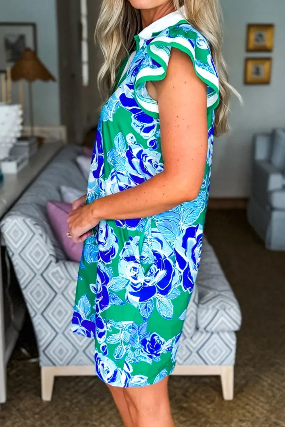 Printed Ruffled Sleeve Mini Dress - Velora Luxury Fashion