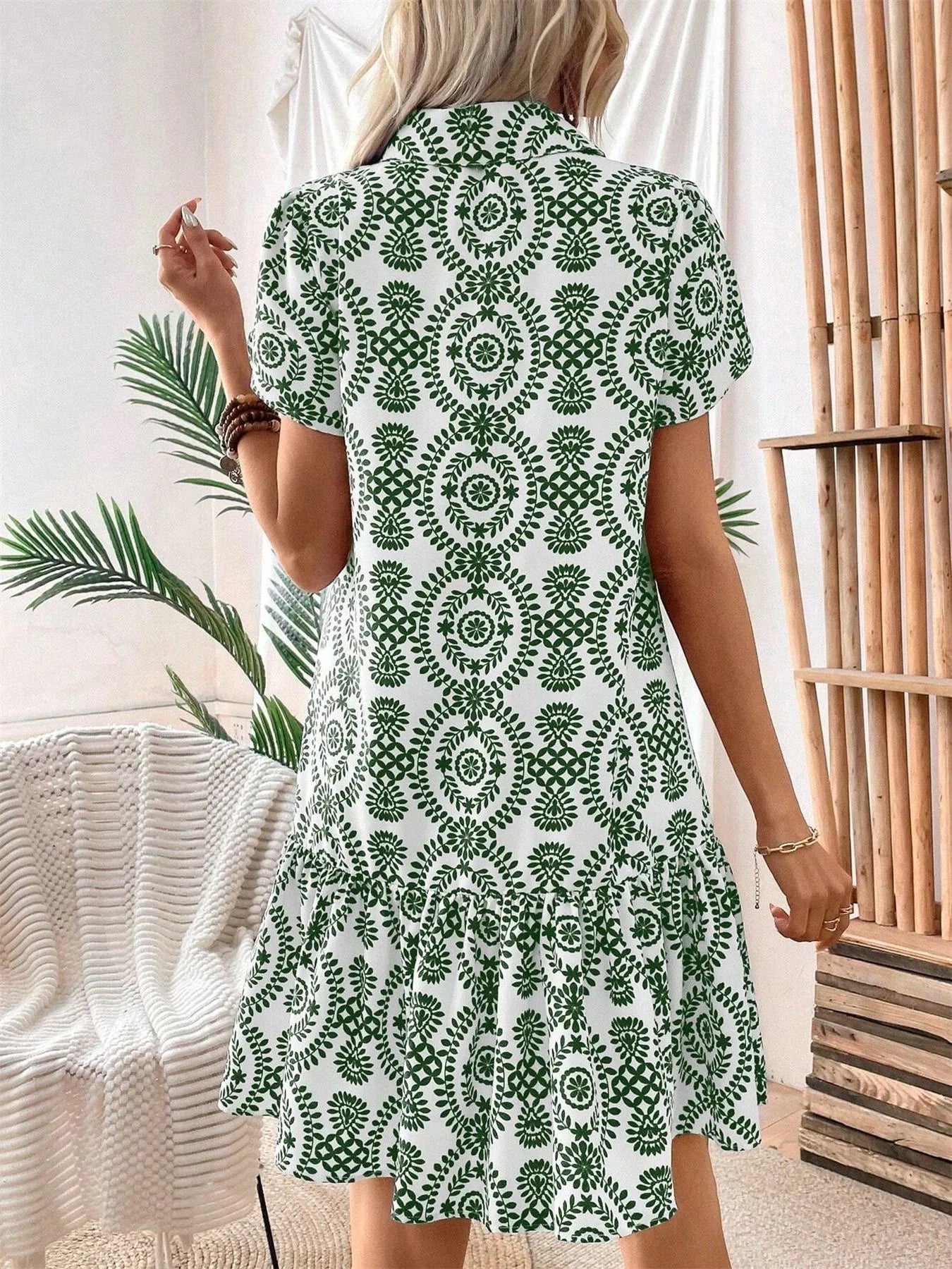 Printed Short Sleeve Mini Dress - Velora Luxury Fashion