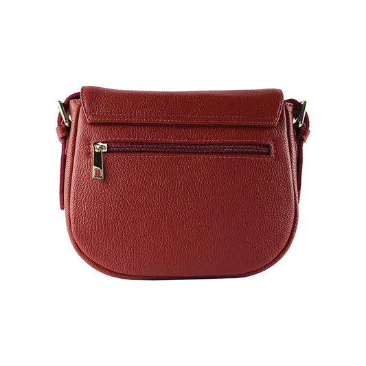 RB1002V | Borsa a Tracolla in Vera Pelle Made in Italy con Tracolla removibile in pelle e attacchi con fibbie in metallo Oro Lucido - Colore Rosso - Dimensioni: cm 26 x 20 x 10 - Velora Luxury Fashion