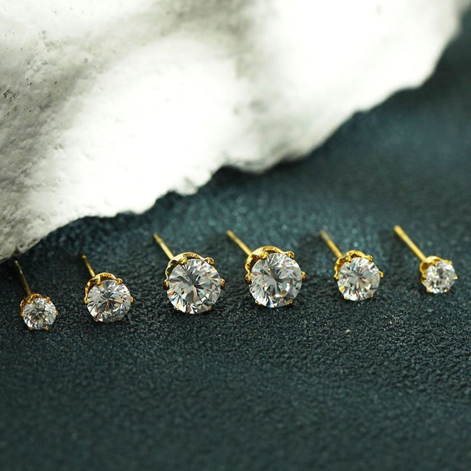 REIGN Gold: 3-Pair Zirconia Earrings Stud Set - Velora