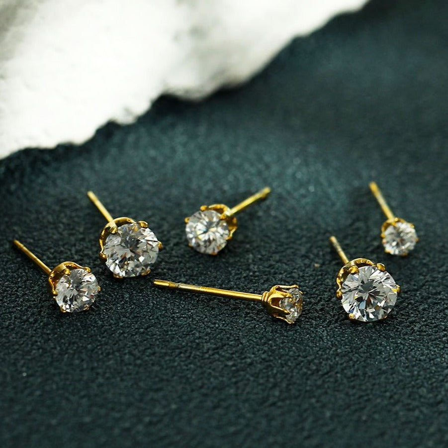 REIGN Gold: 3-Pair Zirconia Earrings Stud Set - Velora