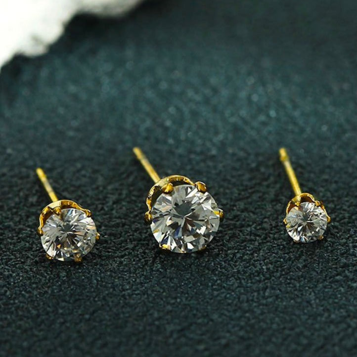 REIGN Gold: 3-Pair Zirconia Earrings Stud Set - Velora