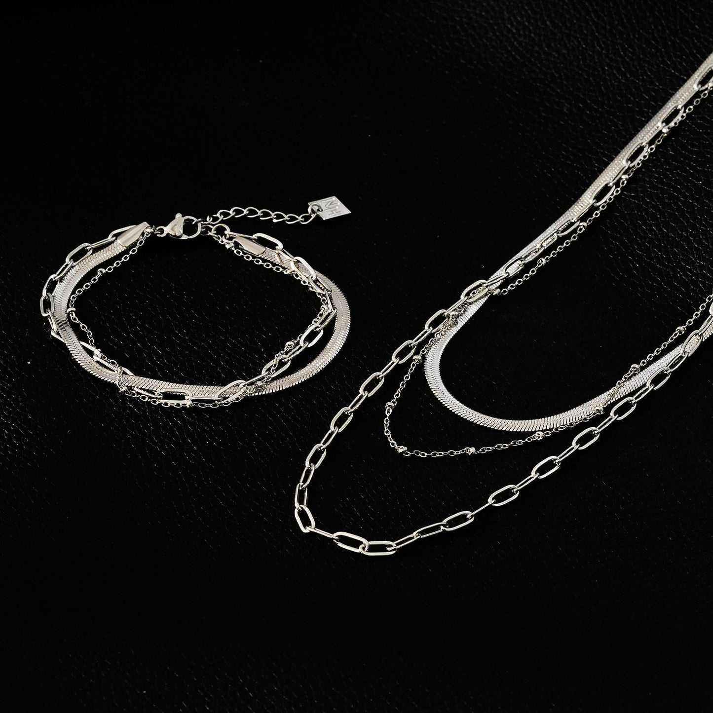 REINEDA: Triple Stacked White Gold (Silver Toned) Bracelet - Velora
