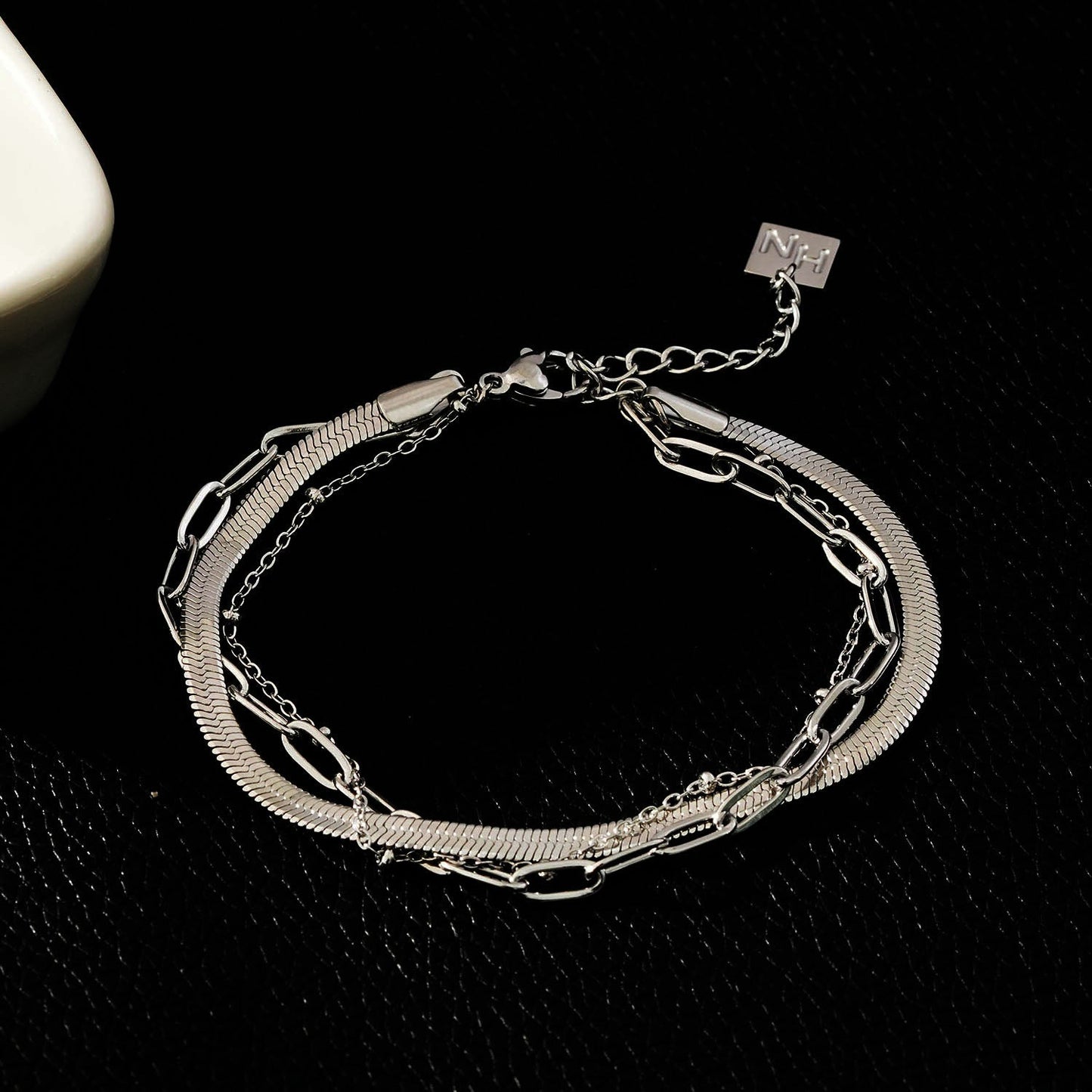 REINEDA: Triple Stacked White Gold (Silver Toned) Bracelet - Velora