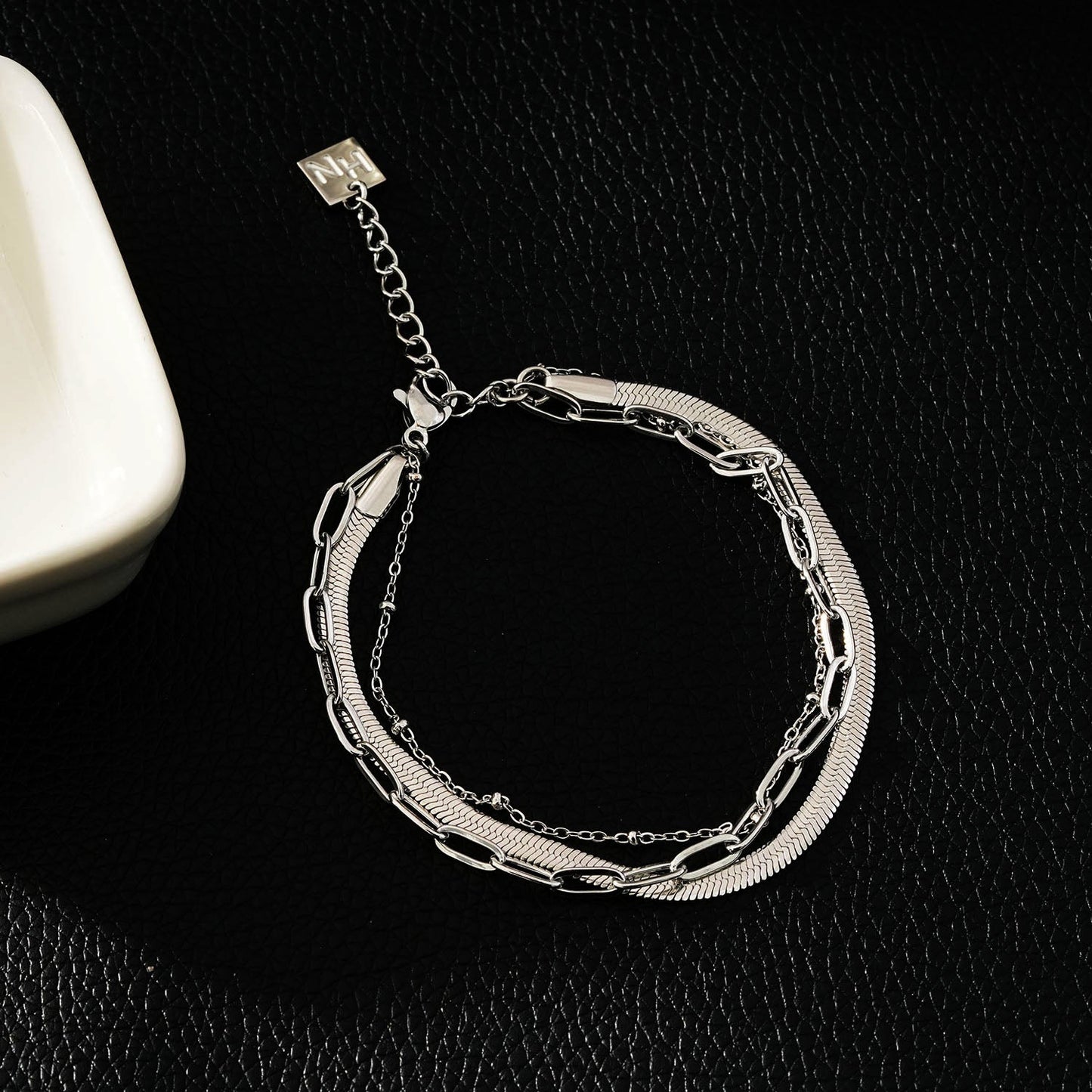 REINEDA: Triple Stacked White Gold (Silver Toned) Bracelet - Velora