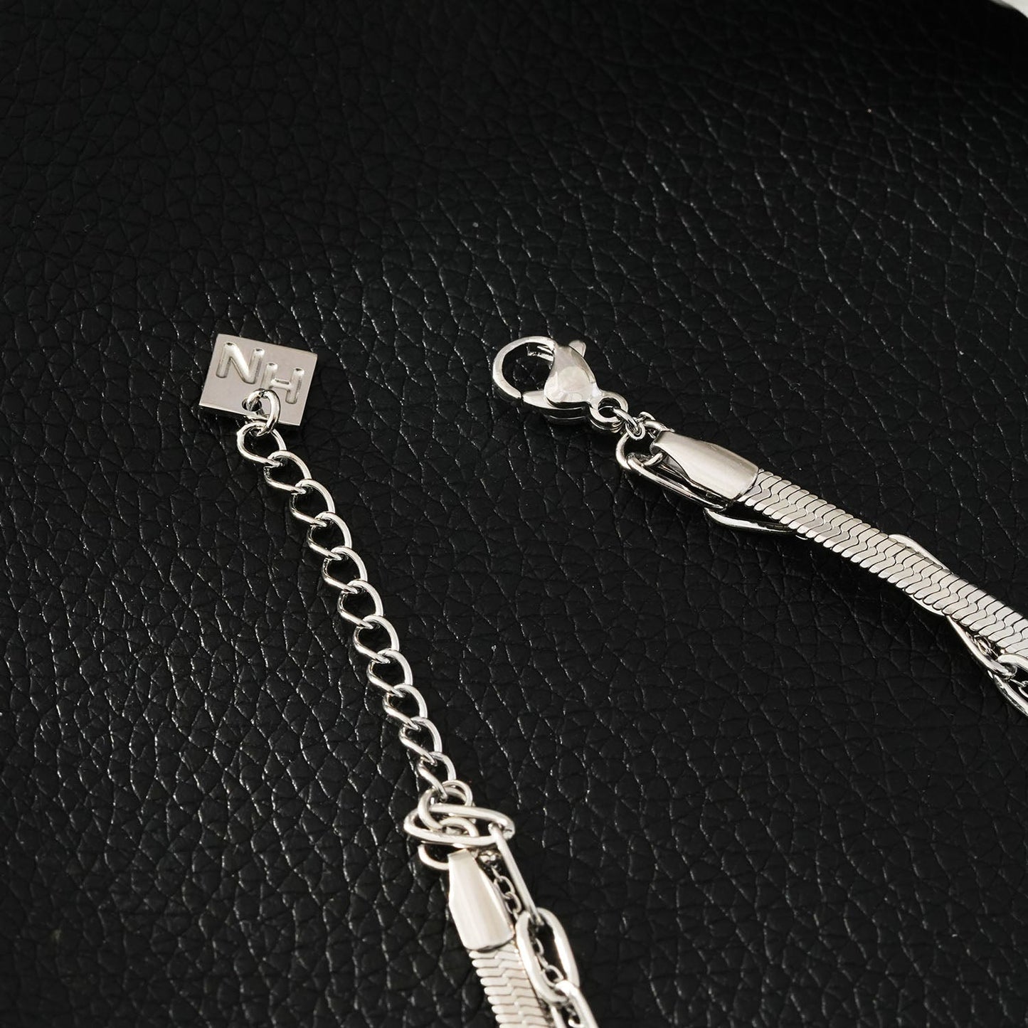 REINEDA: Triple Stacked White Gold (Silver Toned) Bracelet - Velora