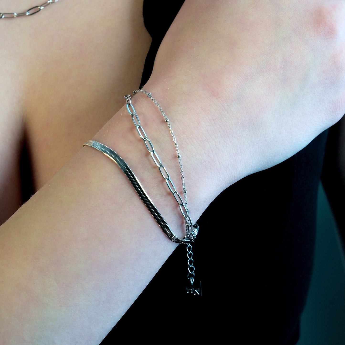 REINEDA: Triple Stacked White Gold (Silver Toned) Bracelet - Velora