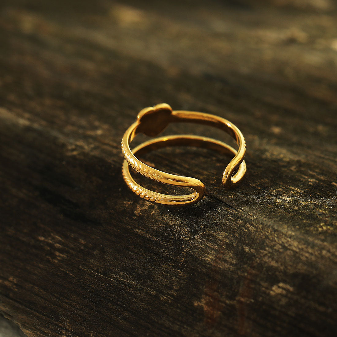 RENEE Gold: Double Stacked Zirconia (CZ) Embellished Heart Ring - Velora