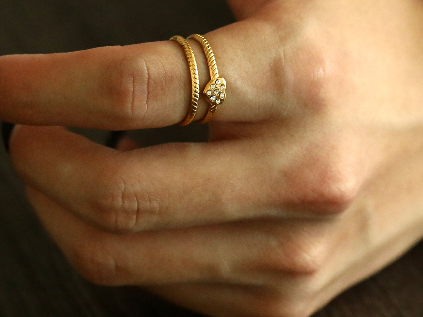 RENEE Gold: Double Stacked Zirconia (CZ) Embellished Heart Ring - Velora