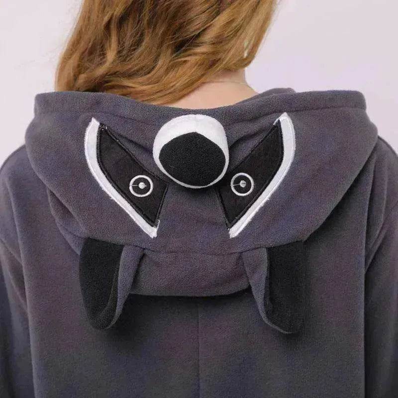 Raccoon cartoon animal one-piece pajamas polar fleece material - Velora