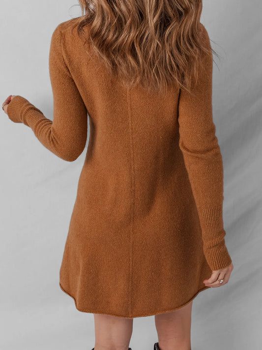 Ribbed Detail Solid Color Mini Sweater Dress - Velora Luxury Fashion