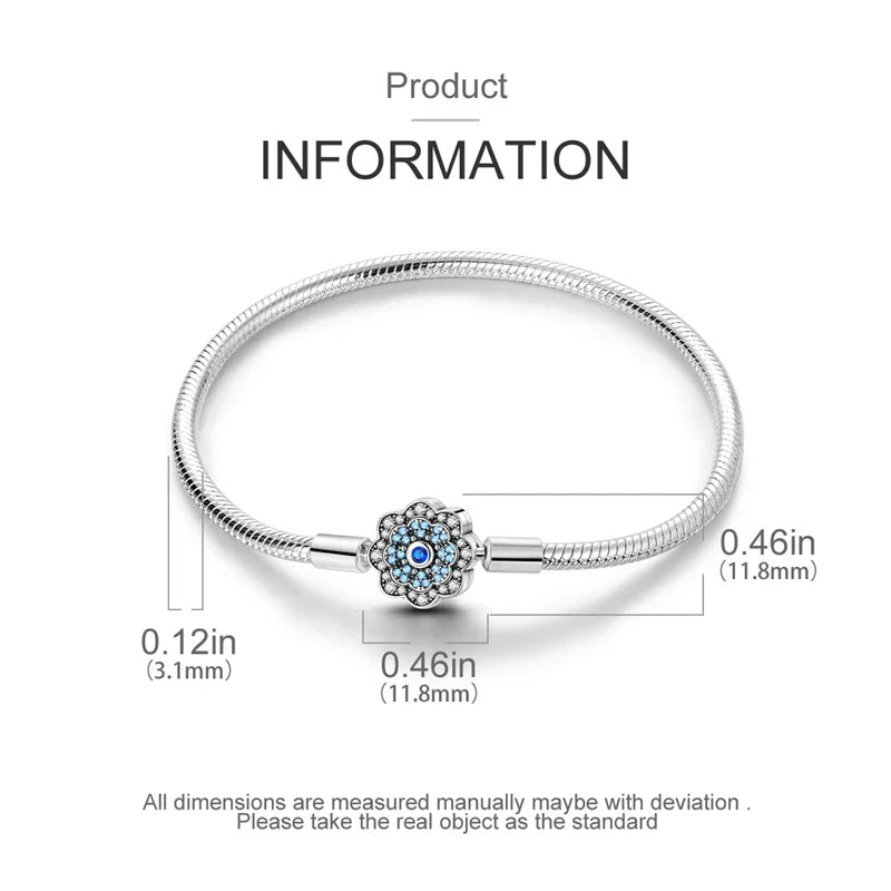 Radiant Blue Flower Clasp Sterling Silver Bracelet - Velora