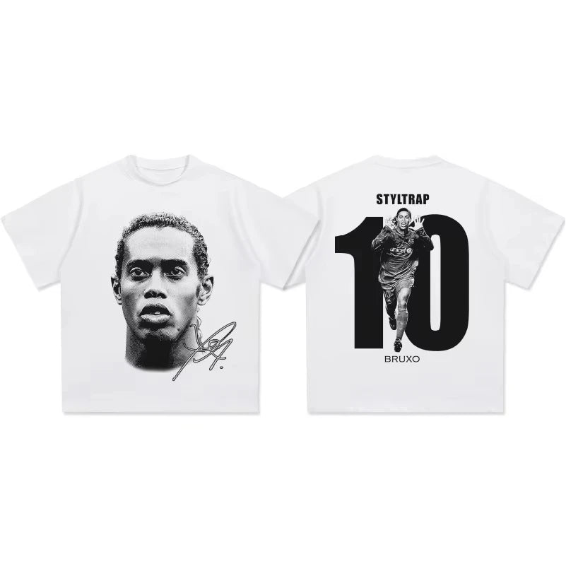 Ronaldinho Head Printed Short Sleeve Fashion Brand Crew-neck Cotton Casual Breathable High Quality Men's women oversize T-shirt Velora