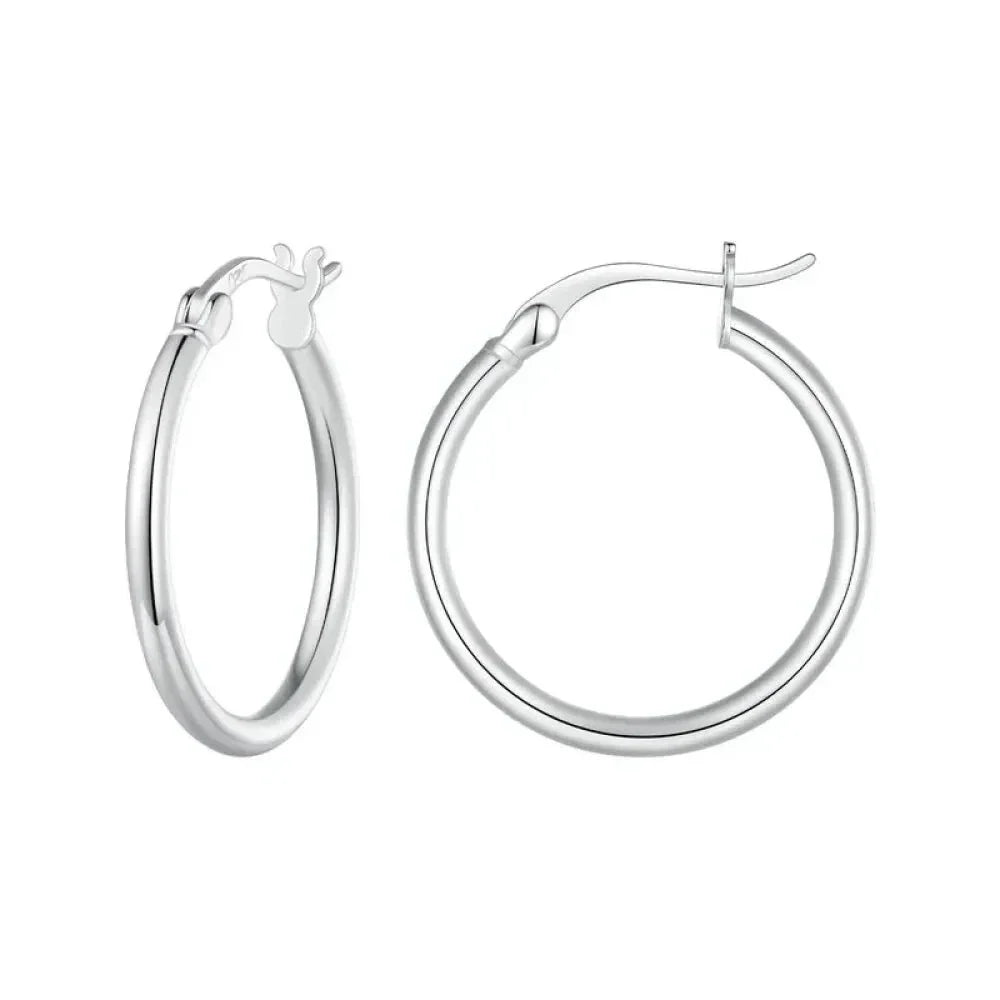 14K White Gold-Plated 925 Sterling Silver Hoop Earrings - Stylish And Hypoallergenic Jewelry For Women - Velora