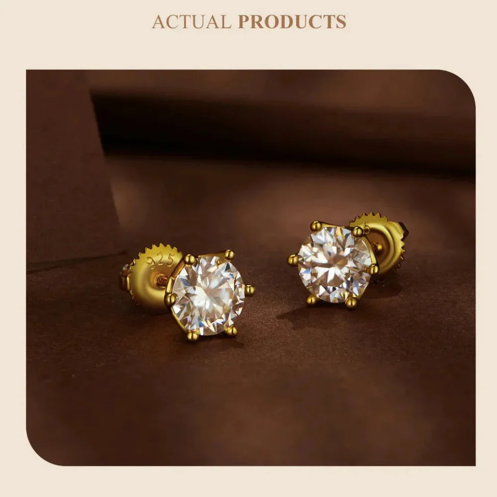 Radiant Moissanite Stud Earrings | D Color Round Cut 925 Silver, Gold Plated - Velora