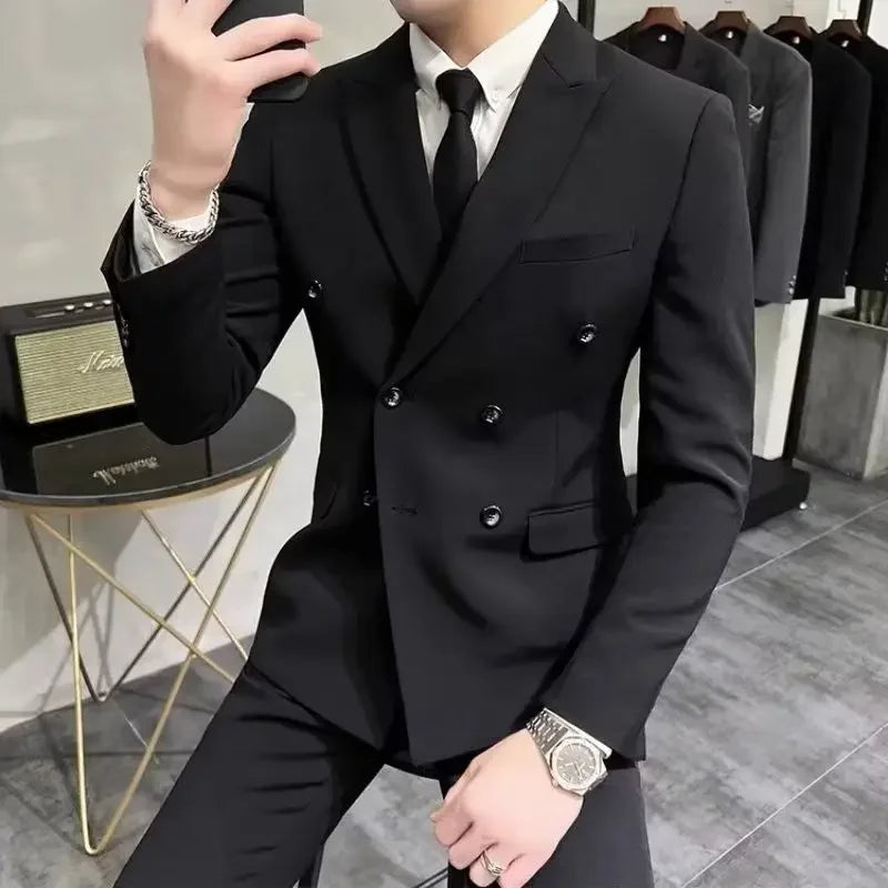 Wedding 2 Piece Outfit Set Male Slim Fit Full Men's Suits and Blazers Dress Formal Groom Clothes Elegant Spring Autumn Luxury - Velora
