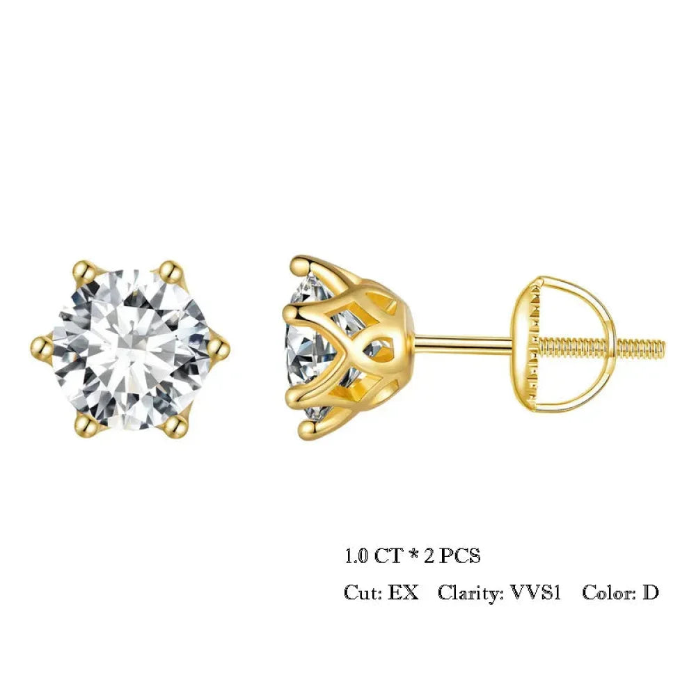 Radiant Moissanite Stud Earrings | D Color Round Cut 925 Silver, Gold Plated - Velora