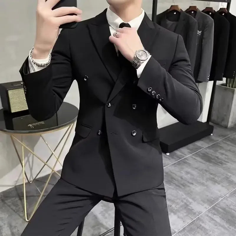 Wedding 2 Piece Outfit Set Male Slim Fit Full Men's Suits and Blazers Dress Formal Groom Clothes Elegant Spring Autumn Luxury - Velora