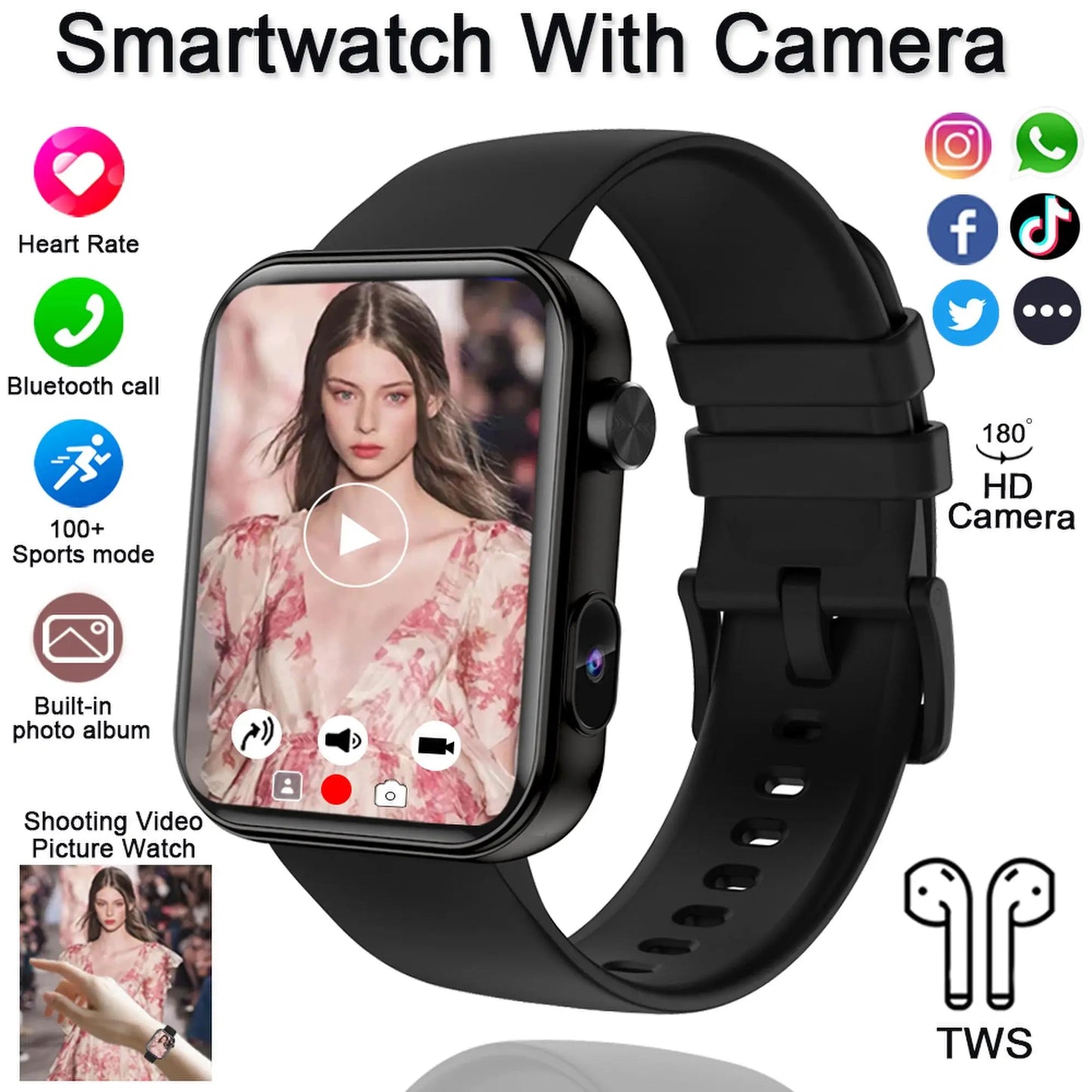 2025 New Smart Watch Men Women Camera Take Photos Record Video Health Monitor Sports Fitness Waterproof BT Call Smartwatch - Velora
