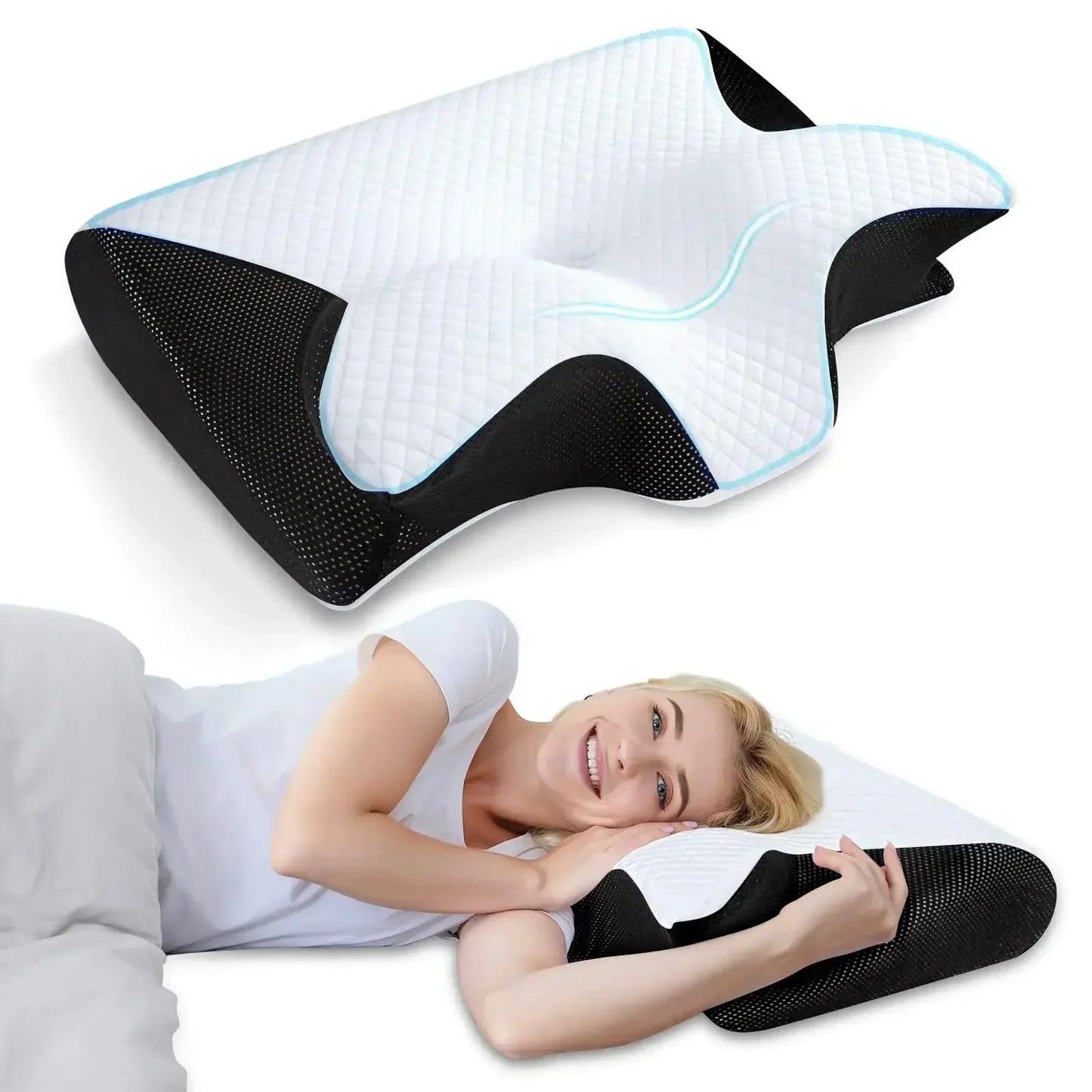 1pc Memory Foam Cervical Pillow Fast Rebound Memory Sleeping Pillows 2in1 Ergonomic Orthopedic Pillow for Neck Pain Neck Pillow Velora