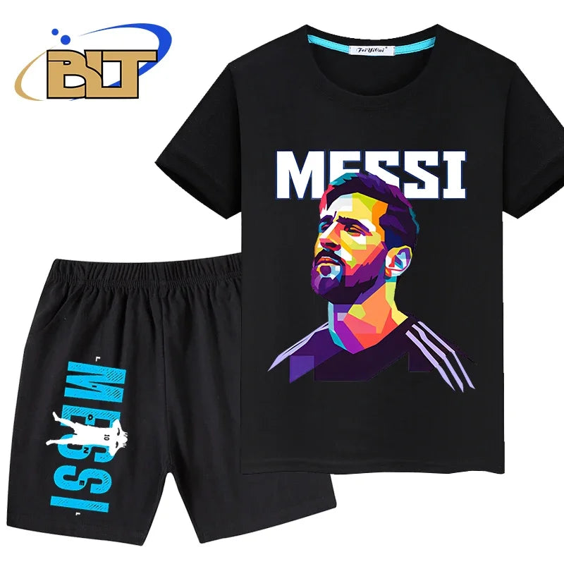 messi avatar printed kids sports suit summer pure cotton T-shirt shorts 2-piece set suitable for boys and girls Velora