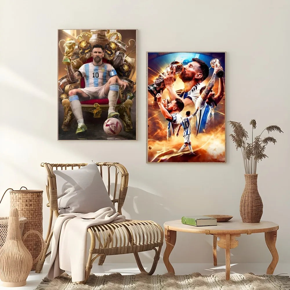 1PC Football Star Popular Character M-Messi Poster Sticky Wall Art Printing Waterproof Home Living Bed Room Bar Aesthetic Decor Velora