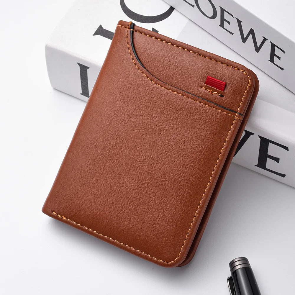 1Pc New Ultra-thin Mini Soft PU Leather Credit Card Wallet Holder Short Vertical High Quality Men's Wallet - Velora
