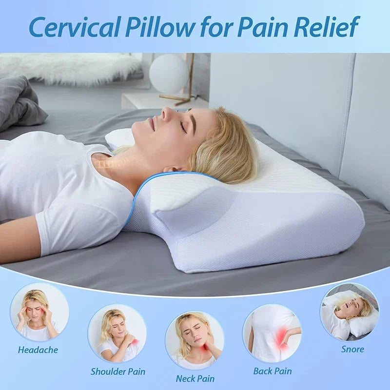 1pc Memory Foam Cervical Pillow, 2 in 1 Ergonomic Contour Orthopedic Pillow for Neck Pain, Contoured Support Pillows,Neck Pillow - Velora