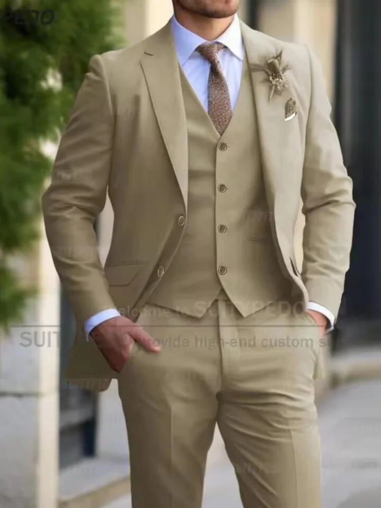 Slim Fit Suit Sets For Men Wedding Banquet Groomsman Elegant Formal Vest Pants Three Pieces Fashion Male Classic Outfits Velora