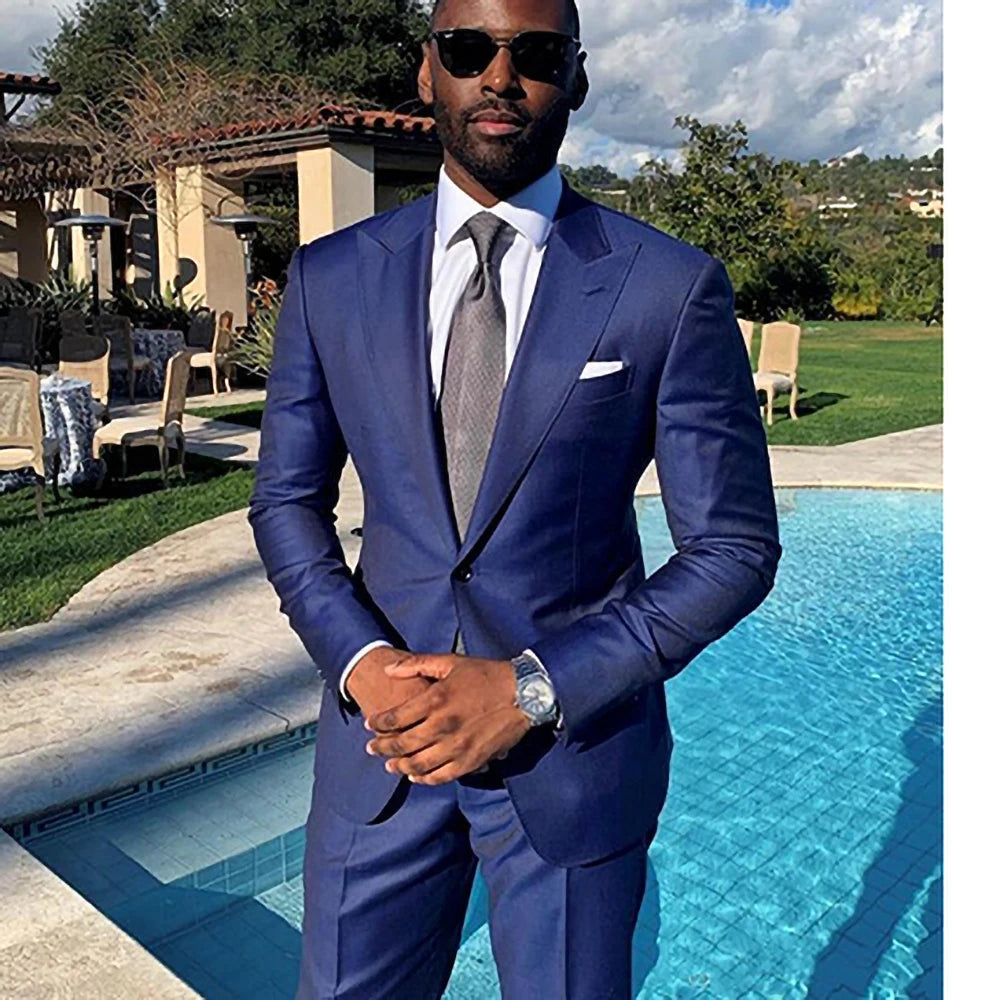 Fashion Beige Blue One Button Wedding Tuxedos Groom Men Suits Groomsmen Formal Suits (Jacket+Pants+Tie) costume homme terno - Velora