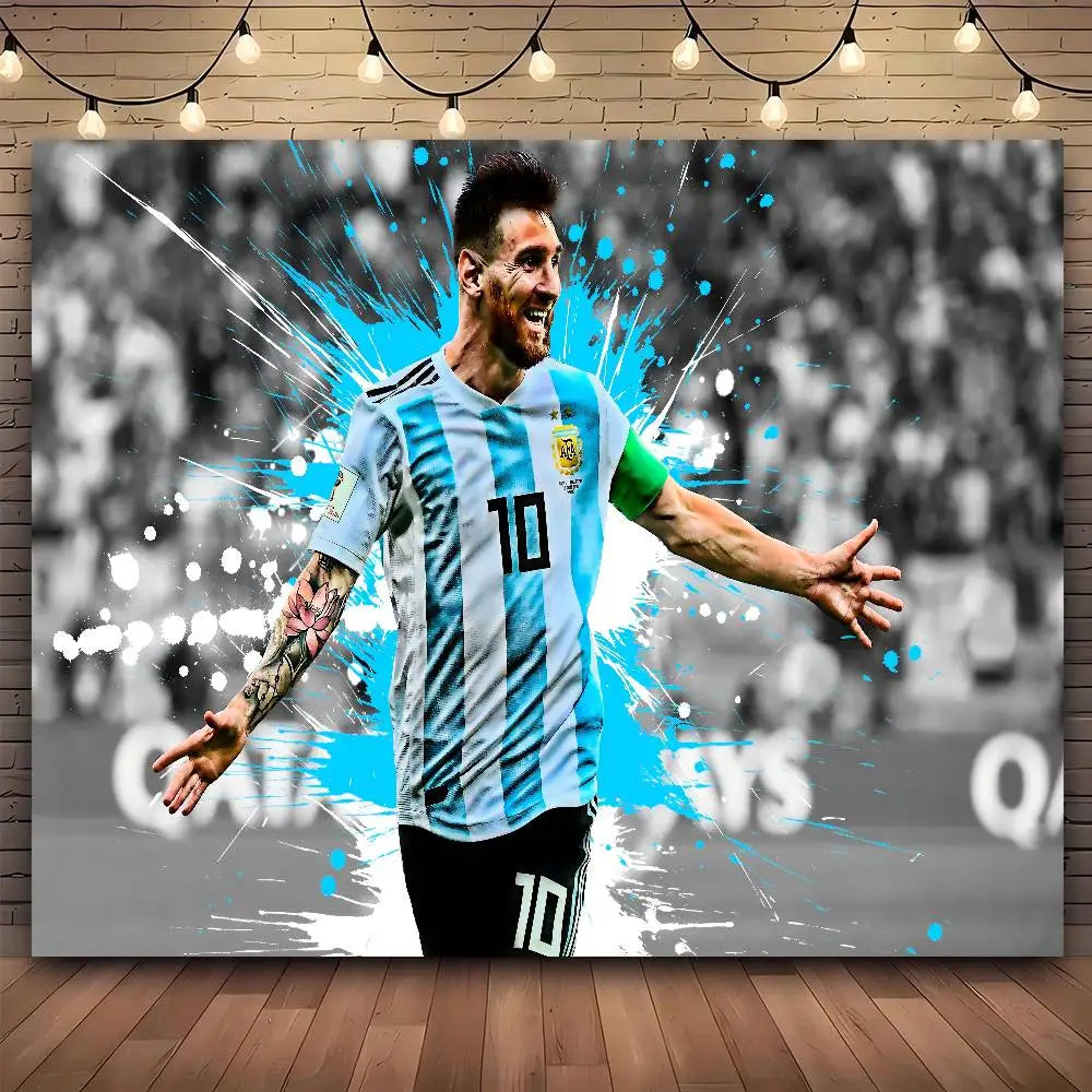 Soccer M-Messi Character Birthday Party Backdrop For Photography Background Birthday Decor Velora