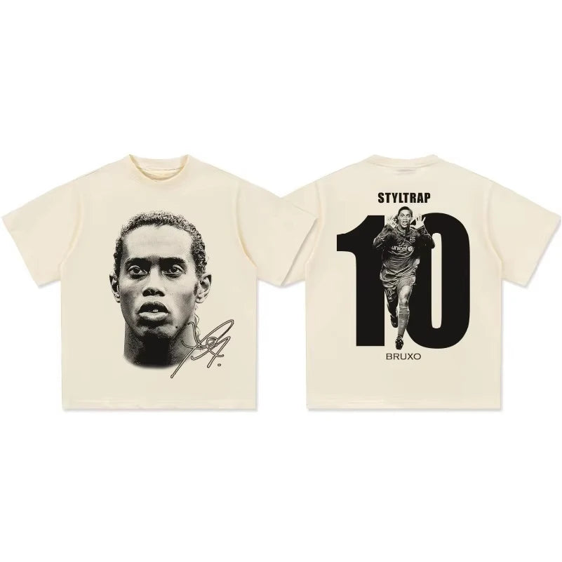 Ronaldinho Head Printed Short Sleeve Fashion Brand Crew-neck Cotton Casual Breathable High Quality Men's women oversize T-shirt Velora