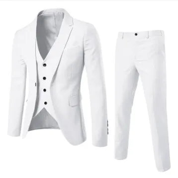 Spring Autumn New Fashion Men's Trendy Slim Business Solid Color 3 Pieces of Suits Sets Single Greasted Blazers Waistcoat Pants - Velora