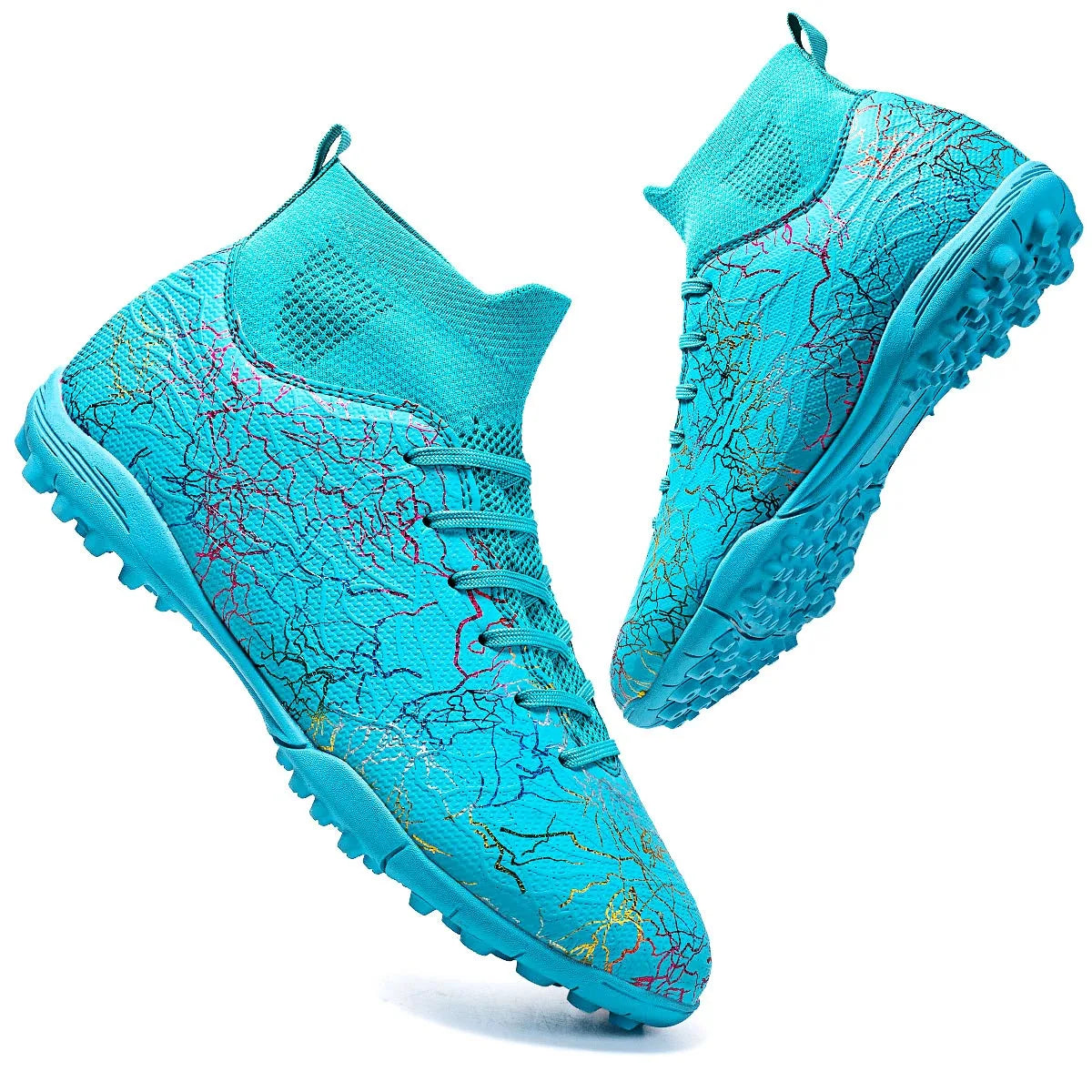 Professional High Top Soccer Shoes for Men, Tf, Broken Nails, Short Nails, Artificial Grass Training, Breathable, Anti Slip - Velora