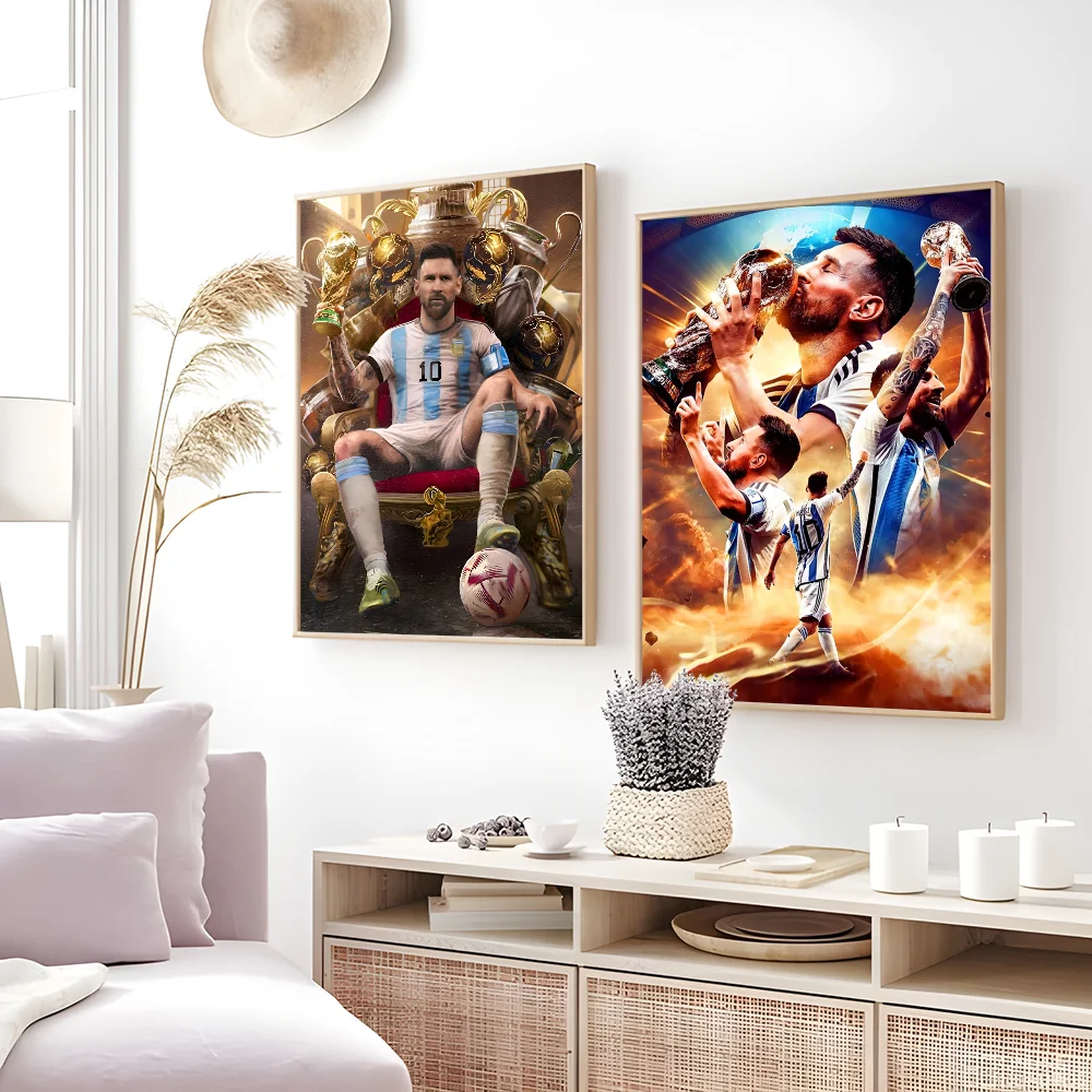 1PC Football Star Popular Character M-Messi Poster Sticky Wall Art Printing Waterproof Home Living Bed Room Bar Aesthetic Decor Velora