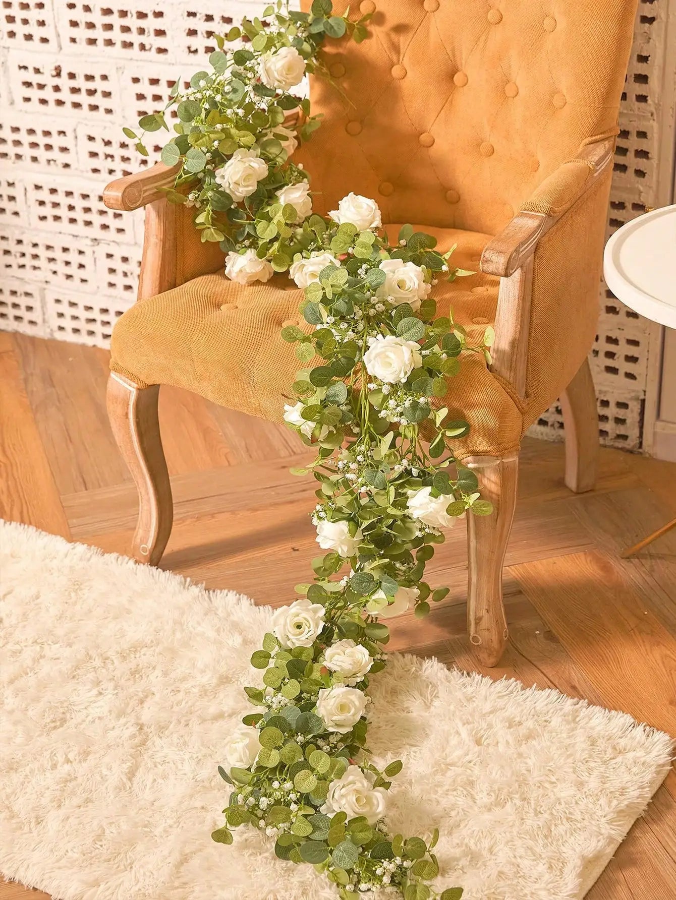 1pc 5.9FT Artificial Eucalyptus Vine Fake Rose Flowers Gypsophila Garland For Wedding Home Party Craft Art Table Runner Decor - Velora