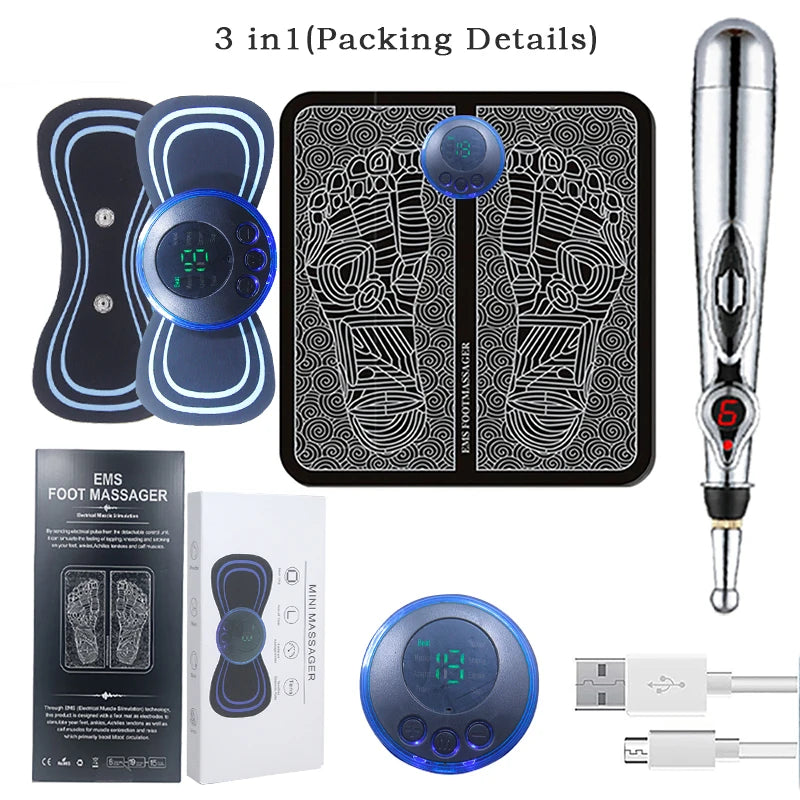 Portable Massage Foot Pad Massage Patch Massage Pen Cervical Neck and Back Full Body Massage Combination Set - Velora
