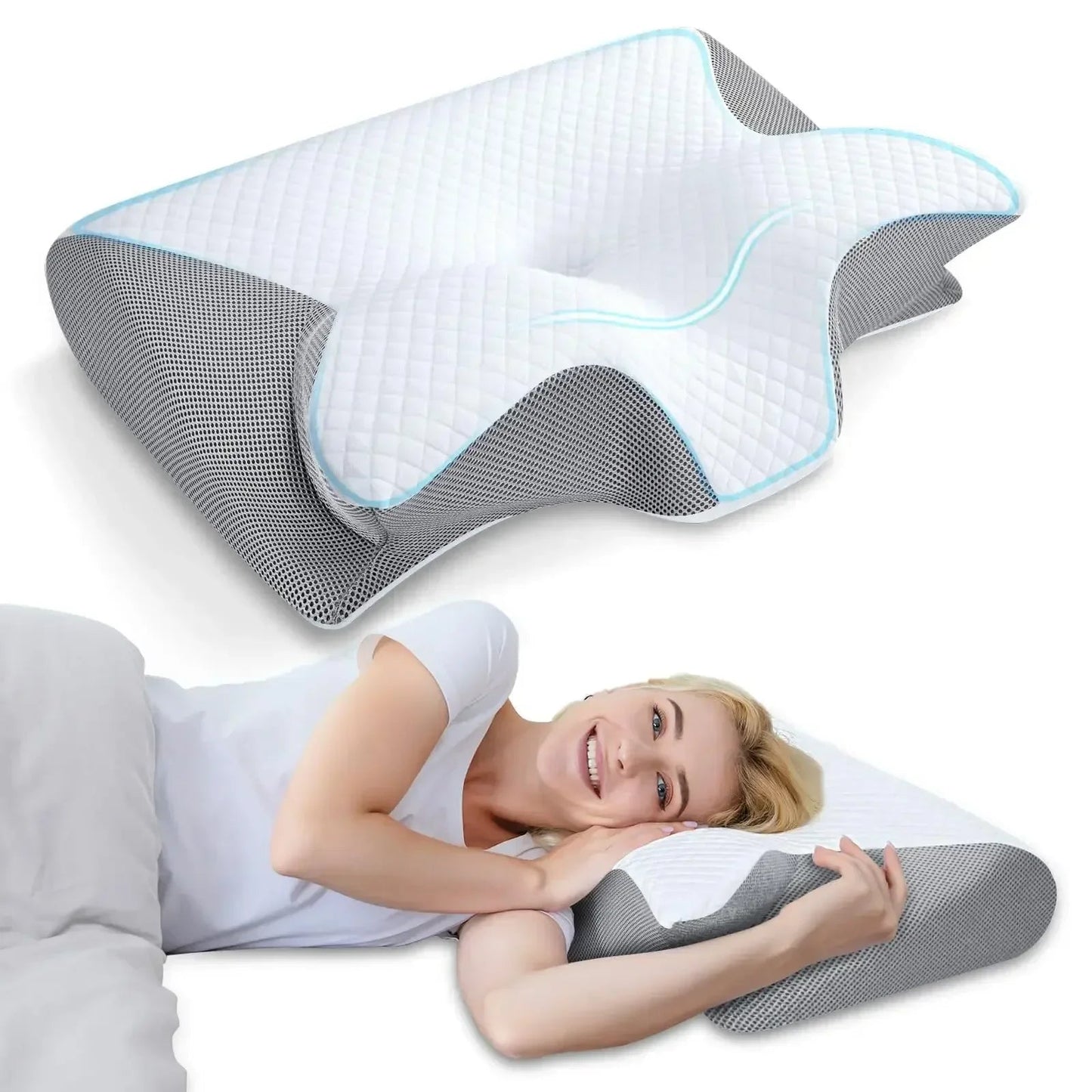 1pc Memory Foam Cervical Pillow Fast Rebound Memory Sleeping Pillows 2in1 Ergonomic Orthopedic Pillow for Neck Pain Neck Pillow Velora