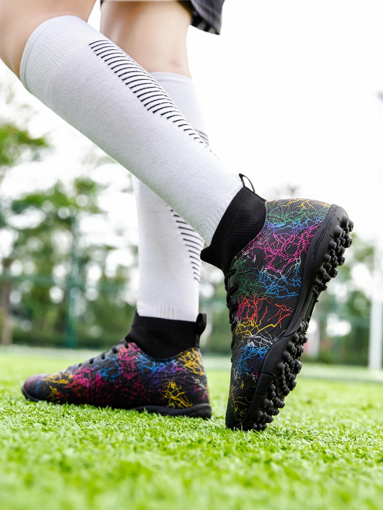 Professional High Top Soccer Shoes for Men, Tf, Broken Nails, Short Nails, Artificial Grass Training, Breathable, Anti Slip - Velora
