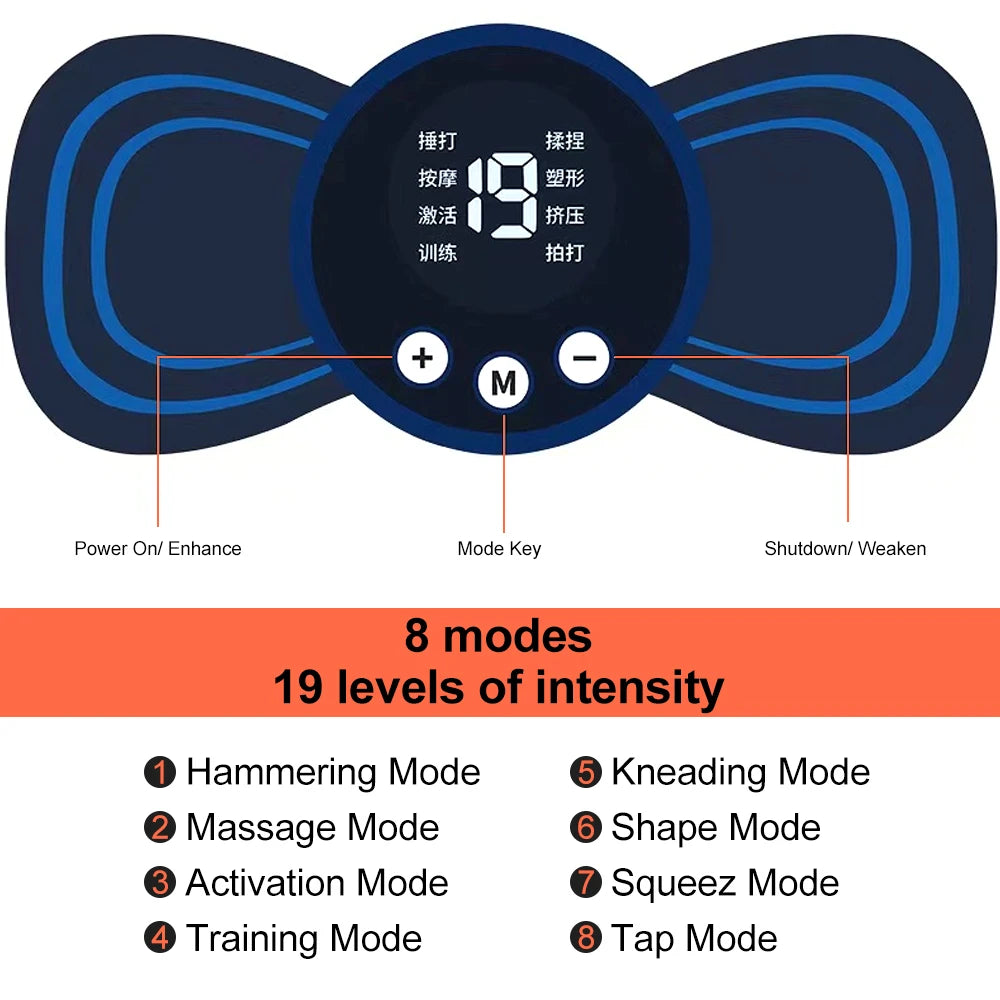 Mini Cervical Spine Patch Remote Control and Portable Massager with Patches for Full Body Massage with Multi-mode Adjustment - Velora