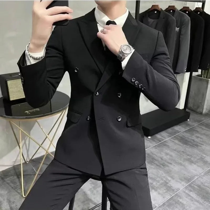 Wedding 2 Piece Outfit Set Male Slim Fit Full Men's Suits and Blazers Dress Formal Groom Clothes Elegant Spring Autumn Luxury - Velora